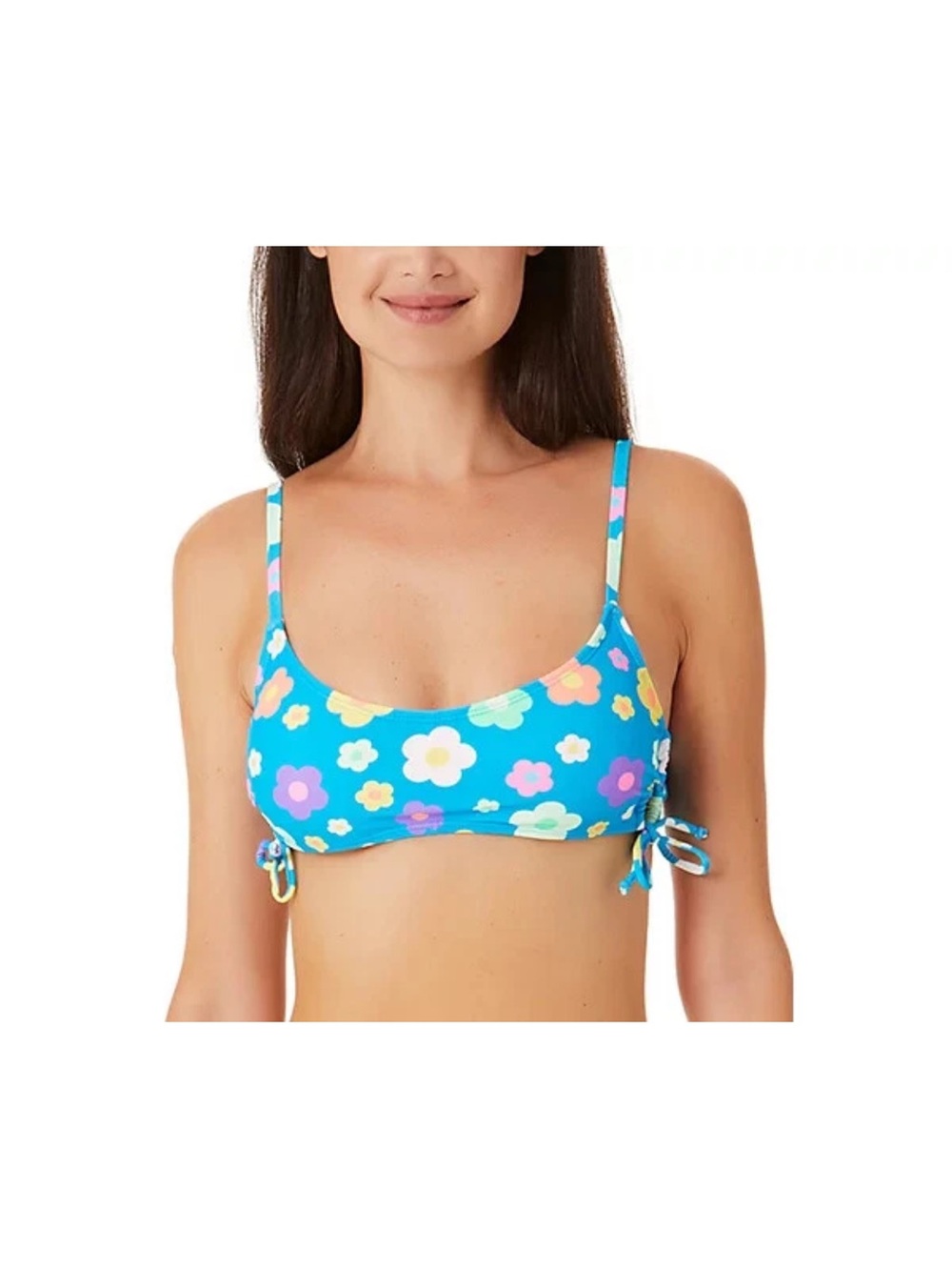 California Waves Blue Floral Scoop Bikini Top